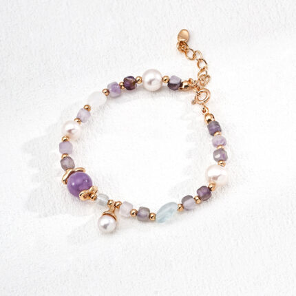 Natural Pearl Amethyst Aquamarine Hand Beaded Bracelet