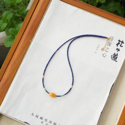Afghan Lapis Lazuli Small Abacus Bead Amber Necklace