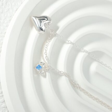 Blue Zircon Sterling Silver Heart Pendant Chain