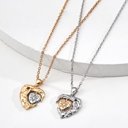 Double Color Heart Pendant Necklace S925 Silver