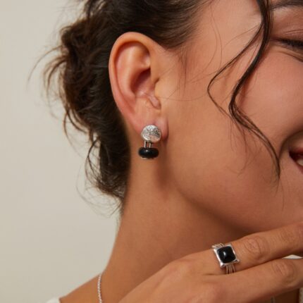 S925 Silver White Gold Black Onyx Earrings