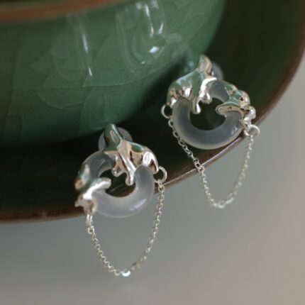 Ice Swallow White Jade Sterling Silver Necklace/Earrings