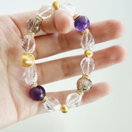 Purple White Crystal K Gold Beaded Bracelet