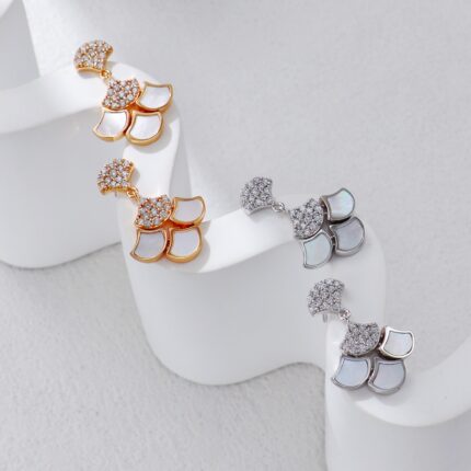 S925 Silver White Shell Zirconium-Set Earrings