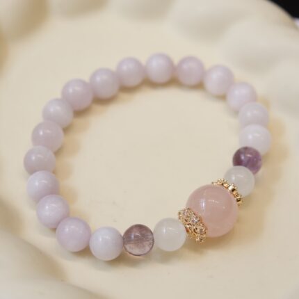Purple Lithium Quartz Crystal Bead Bracelet