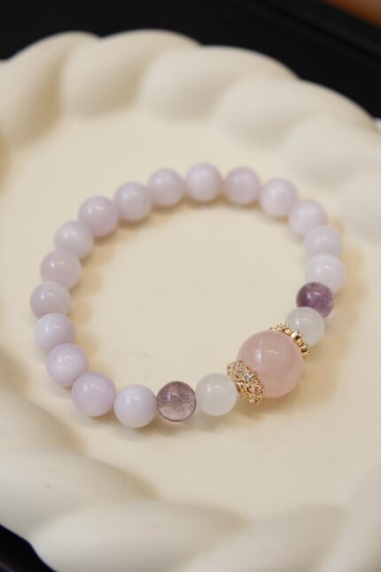 Purple Lithium Quartz Crystal Bead Bracelet