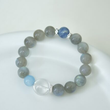 Fog Blue Milk Cover Crystal Bead Bracelet