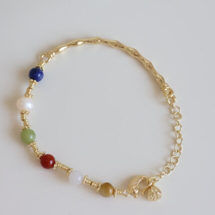 Multicolored Natural Stone Bamboo Bracelet