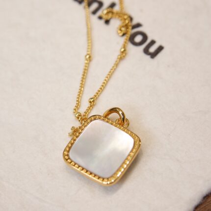 Silver Plated 18K Mother of Pearl Zircon Chessboard Pendant Necklace