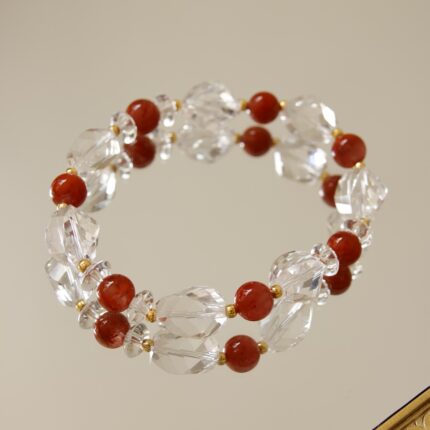 Good Luck White Crystal Red Coral Bead Bracelet